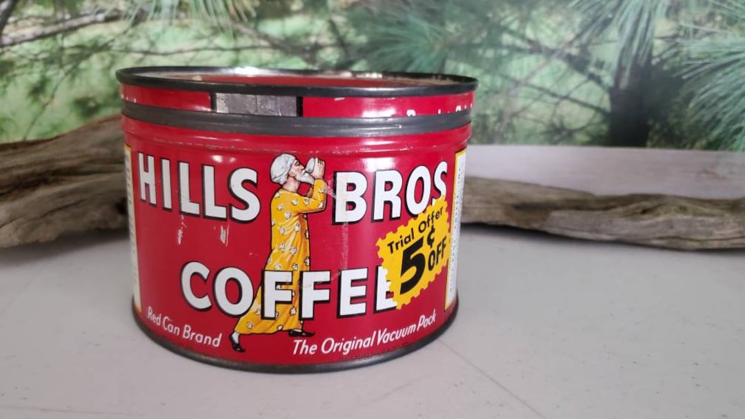 Vintage Hills Bros. Coffee Can: 1960s Advertising Tin With Lid