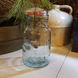 ATLAS E-Z Seal Mason Jar with Wire Bail & Glass Lid, Antique Mason Jar, Blue Atlas Jar / Farmhouse Decor