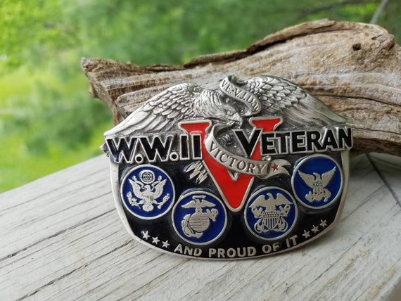 Vintage Belt Buckle WWII Veteran and Proud of It 1988 Made  display picture 2