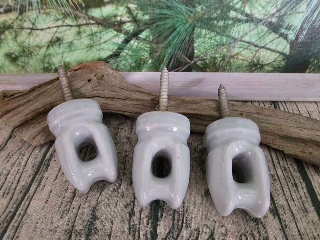Set of 3 Old Light Gray Porcelain Insulators With Lag Bolts Insulator ...