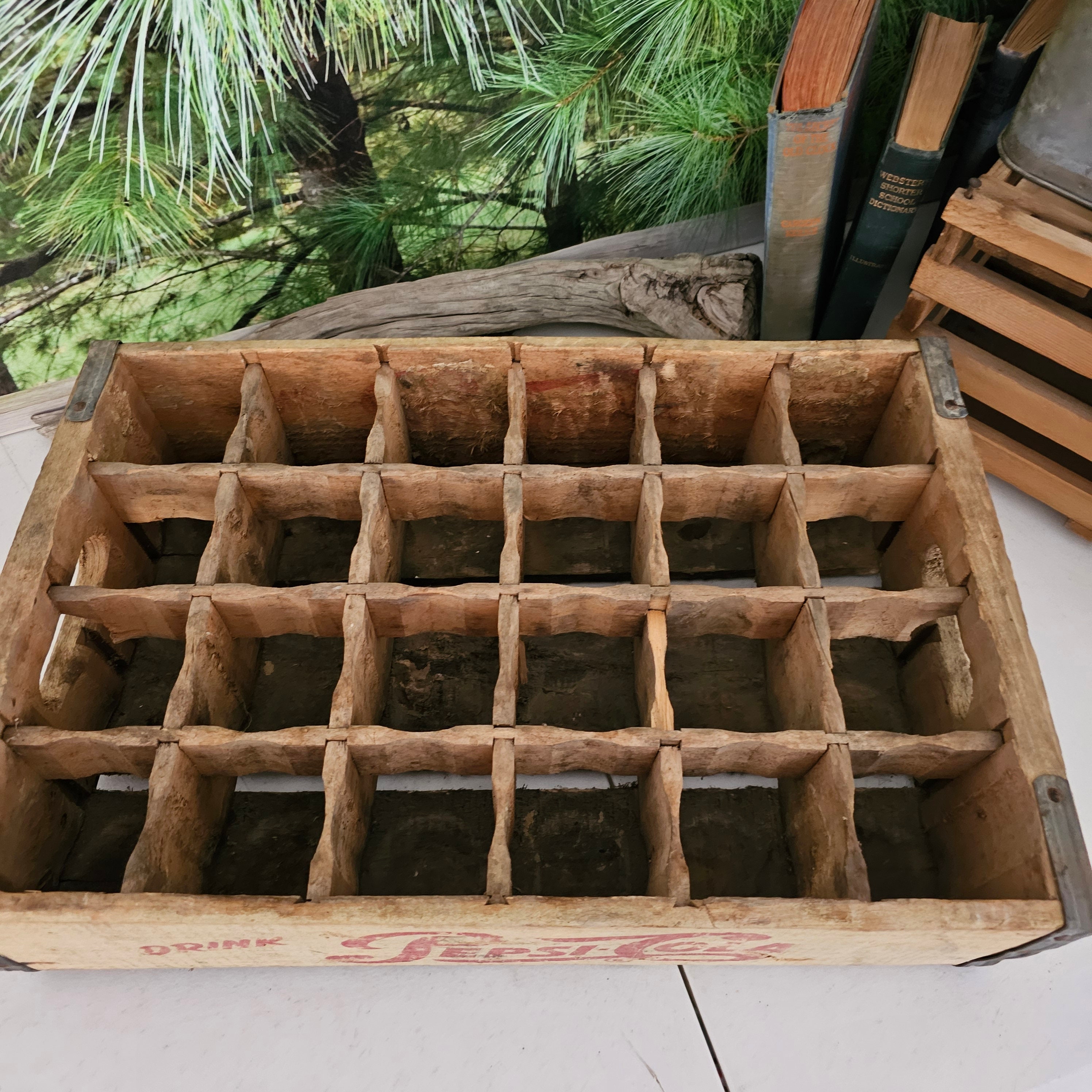 Vintage off White & Red 24 Slot Pepsi Crate Wood Rustic Box