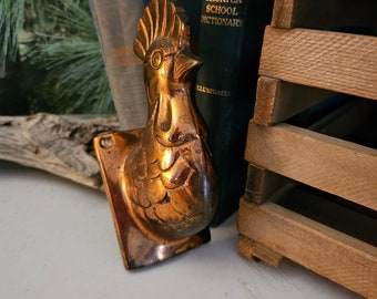 Copper Rooster Head Apron Hook, Towel Hook Tarnished Rooster Head Apron Hanger Vintage Farmhouse Decor  #3820