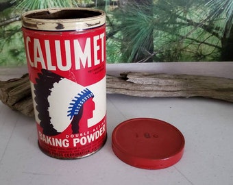 Vintage Calumet Baking Powder Tin – Chief Logo, Red Lid, 14.3 Oz
