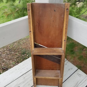 Old Wood Kraut Cutter with Original Finger Jointed Slider Box Cabbage Slicer with 2 Blades Primitive Kitchen Farmhouse Tool  #1877