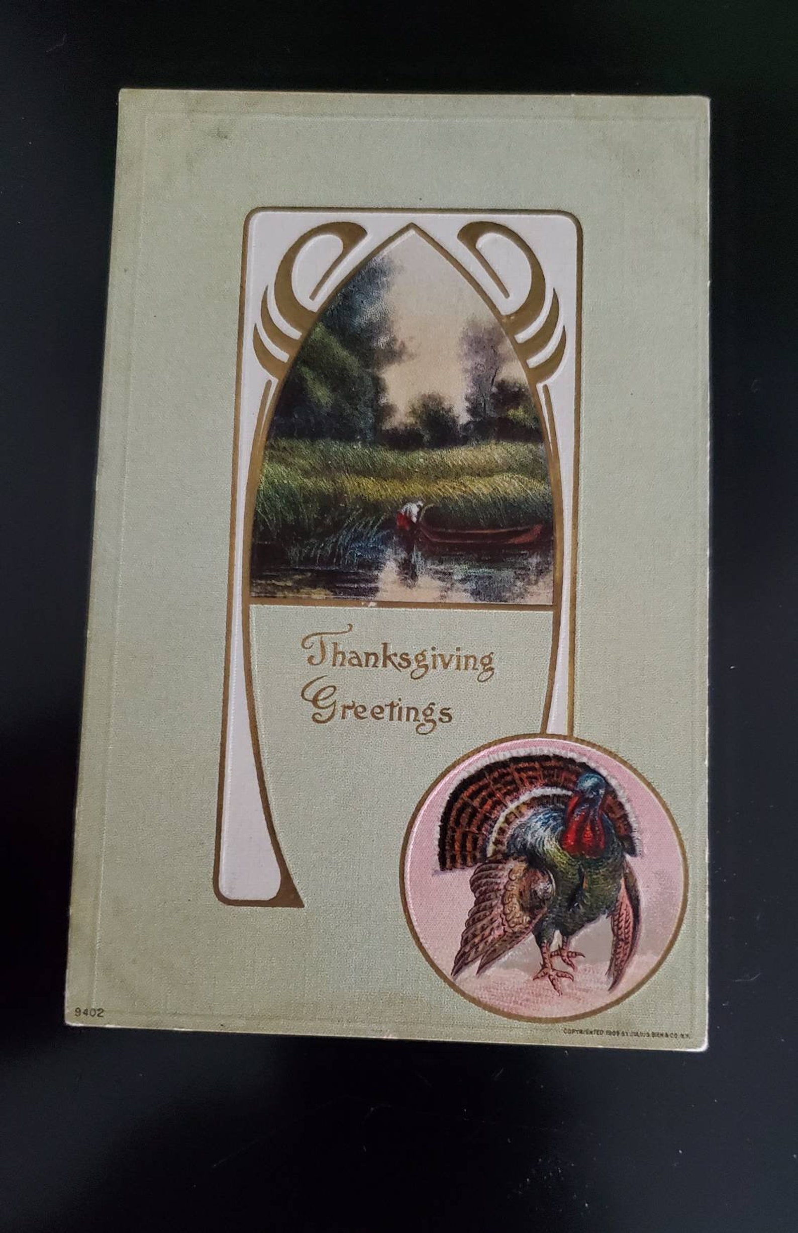 Unused Thanksgiving Greetings Turkey & Country Scene Vintage Postcard ...