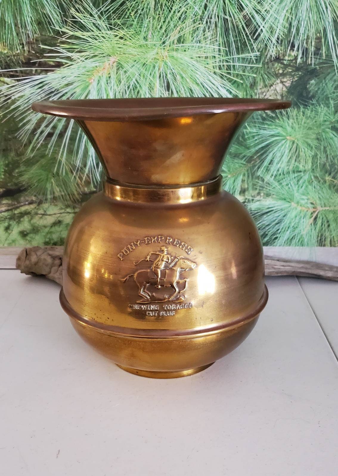 pony express chewing tobacco cut plug Brass Spittoon Pony Express Cut Plug Chewing Tobacco Double Sided Vintage  Home Decor / Man Cave Decor #2783