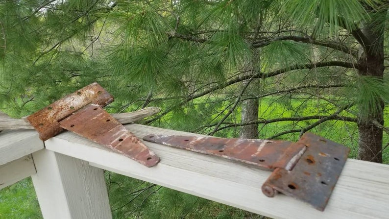 Large Door Strap Hinges Chipped Paint /& Rusty Set of 2 Rustic Hardware #9