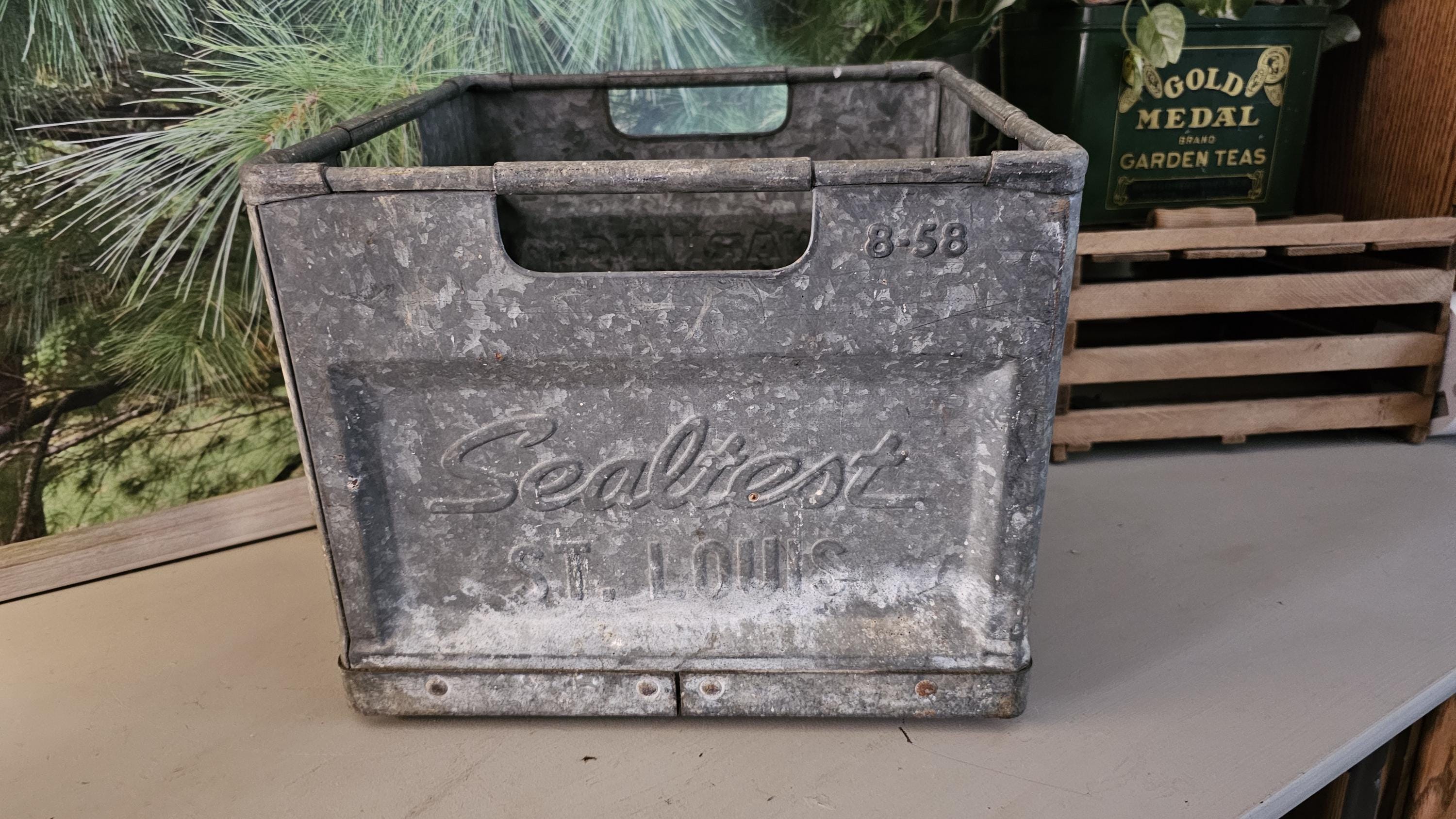 Sealtest Galvanized Metal Milk Crate With Pinkerton Detectives