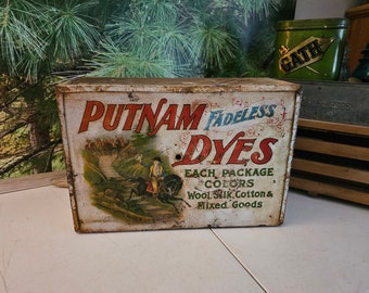 Antique 1920s Putnam Fadeless Dyes Metal Display Box Collectible Advertising  #4036
