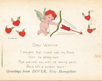 Vintage Valentine E. Weaver Artist Signed Postcard with Cupid and Bow