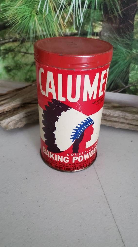 Vintage Calumet Baking Powder Tin – Chief Logo, Red Lid, 14.3 Oz