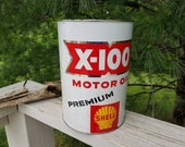 1960's X-100 Premium Motor Oil 5 Quart Can White Red & Yellow