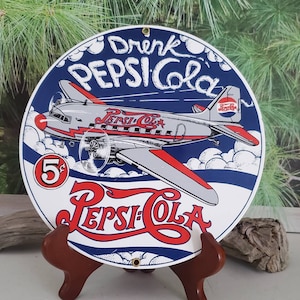 Round Drink Pepsi Cola 10 Inch Ande Rooney Sign Airplane Porcelain Over Steel Soda Advertising Sign  #2520