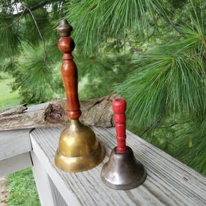 Pair of Hand Bells with Wood Handles Vintage Collectible Bells