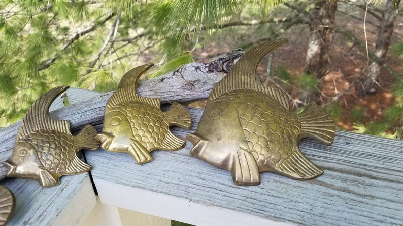 Nautical Set of 4 Vintage Brass Fish Wall Decor Made in India | Etsy