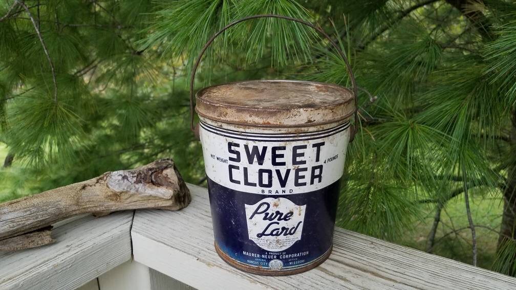 スラブ　PURE LARD Sweet Clover Brand Pure Lard Pail 4 Lb: Rustic Advertising Country
