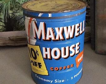 1940's Blue & Orange Maxwell House Coffee Can 1 Lb With Lid