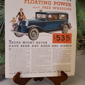 1931 New Plymouth Sedan Antique Magazine Ad Collectible Auto Advertising Art Deco Frameable Wall Art Man Cave Decor