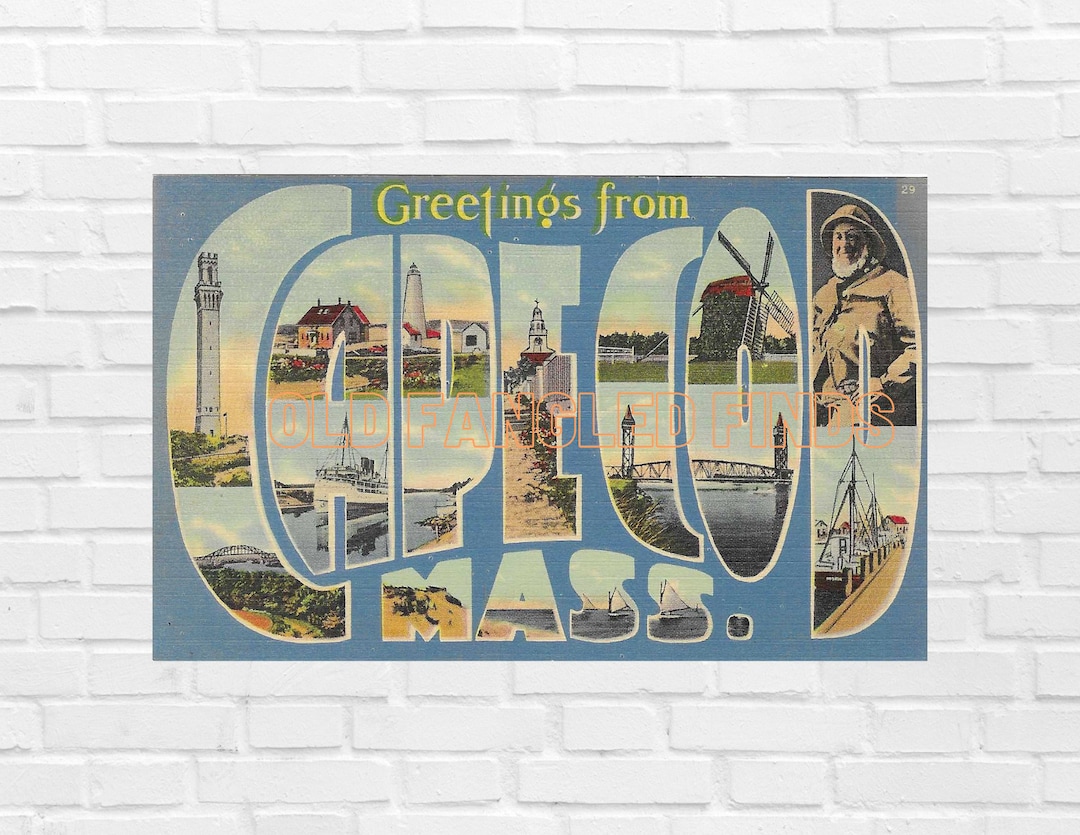 Cape Cod Massachusetts Postcard: Big Letters Vintage Art (digital ...