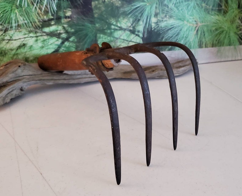 4 Tine Curved Pitchfork/cultivator Head Cast Iron With Cut off Etsy