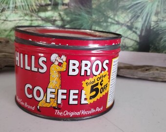 Vintage Hills Bros. Coffee Can: 1960s Advertising Tin With Lid