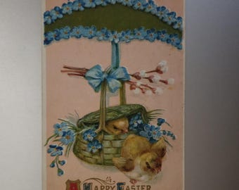 Vintage Easter Postcard: Chicks, Basket, Forget-Me-Nots (1912)