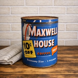 Maxwell House Lipton ヴィンテージ缶 2個セット Vintage Maxwell House Coffee Can: 1940s Advertising, Farmhouse