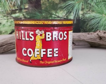 Hills Bros Coffee Can With Original Lid, 1950's Advertising Coffee