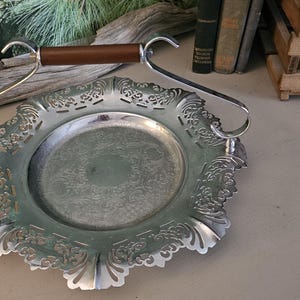 Mid Century Krome Kraft Serving Tray with Handle Kromex Basket with Brown Bakelite Handle  #4247