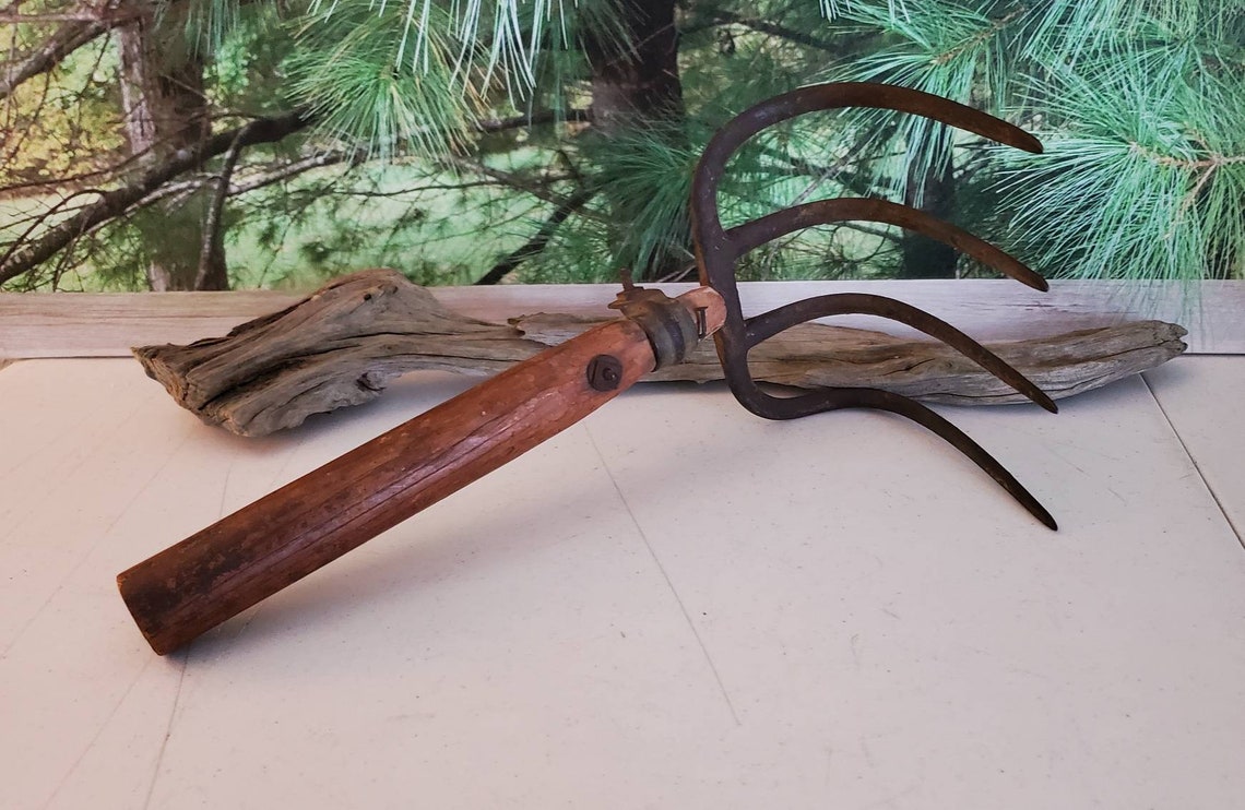 4 Tine Curved Pitchfork/cultivator Head Cast Iron With Cut off Etsy