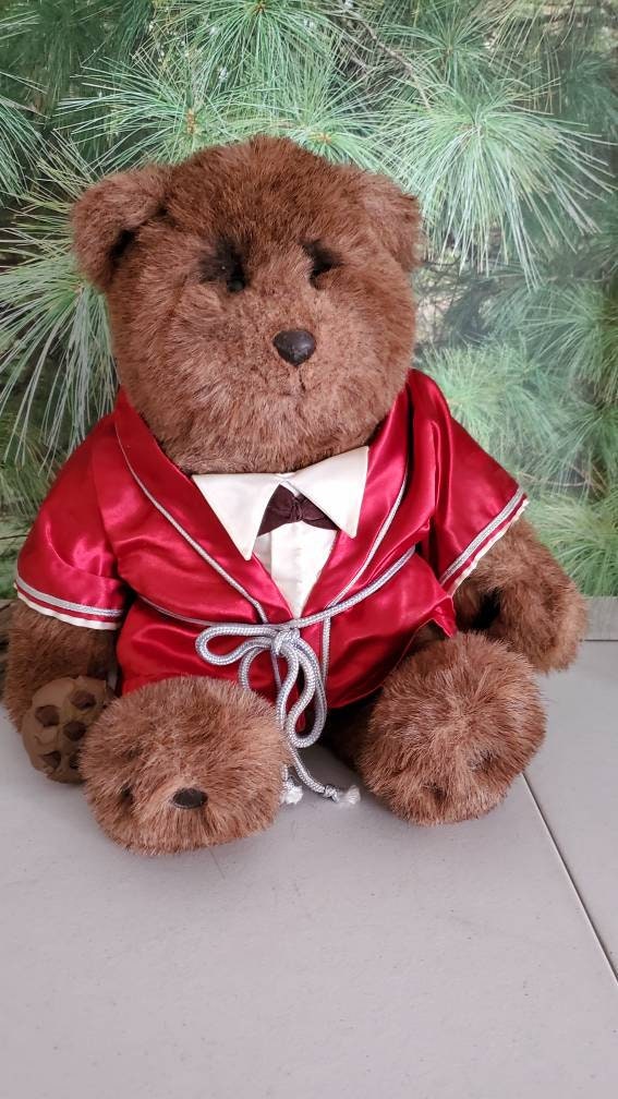 GALERIE Brown Bear 8” Faux Leather Jacket Plush Stuffed Animal Toy EUC