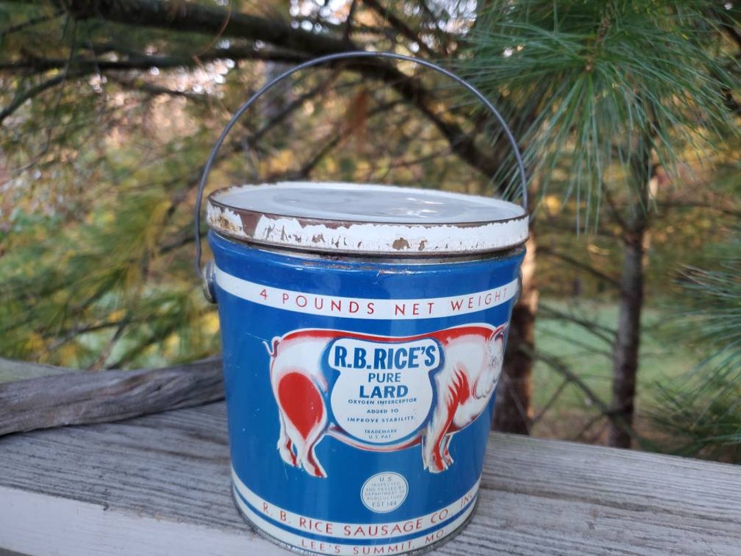 R. B. Rice Vintage 4 Lb. Lard Pail With Lid & Bail Handle / Antique