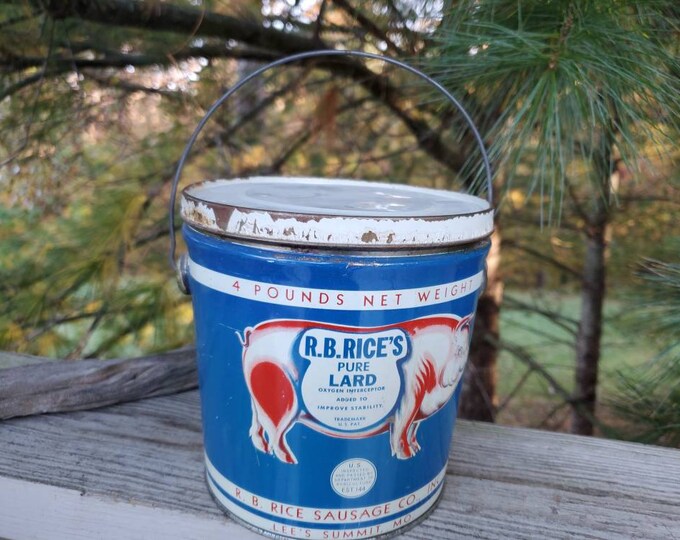 R. B. Rice Vintage 4 Lb. Lard Pail With Lid & Bail Handle / Antique ...