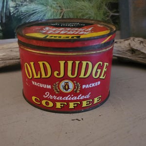 Old Judge Irradiated Coffee Tin with Lid Small Owl Logo Vintage Advertising   #4792