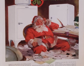 1936 Saturday Evening Post Santa & General Electric Refrigerator Magazine Ad / Advertising Magazine Print