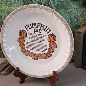 Ceramic Pumpkin Pie Recipe Pie Plate, Royal China Jeanette Collectible Bake Ware  #4501