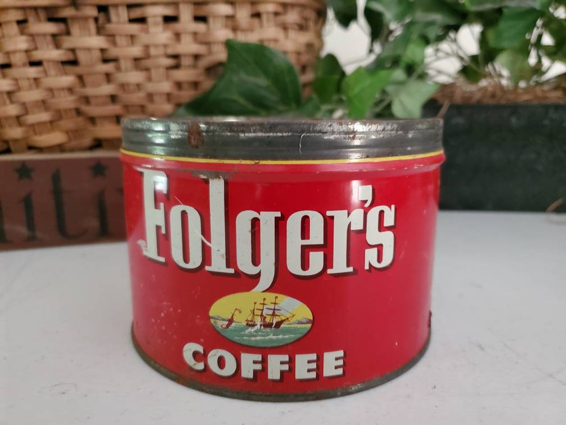 1952 Folgers Coffee Tin With Sailing Ships Logo No Lid / Etsy