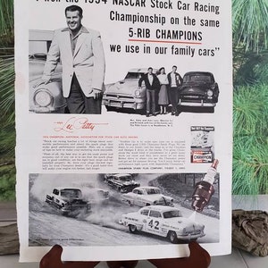 1955 Champion Spark Plugs NASCAR Original Magazine Print Ad / Ephemera Auto Parts Advertisement