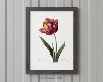 Vintage Tulip Botanical Print, Redoute Floral Bookplate No. 142  (Frame Not Included)