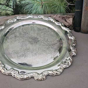 International Silver Company Silver Plate Ornate Round Tray, New