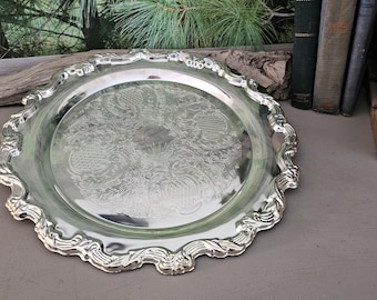 International Silver Company Silver Plate Ornate Round Tray, New