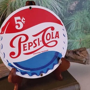 Vintage Ande Rooney Pepsi Cola Porcelain Sign: 8 Inch Soda Advertising