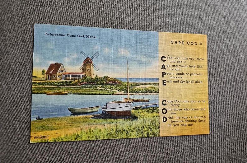 Unused Cape Cod Linen Postcard: Collectible Ephemera Travel Gift - Etsy