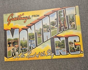 Greetings From MONTREAT, NORTH CAROLINA Land Of The Sky Unused Linen Postcard Large Letters