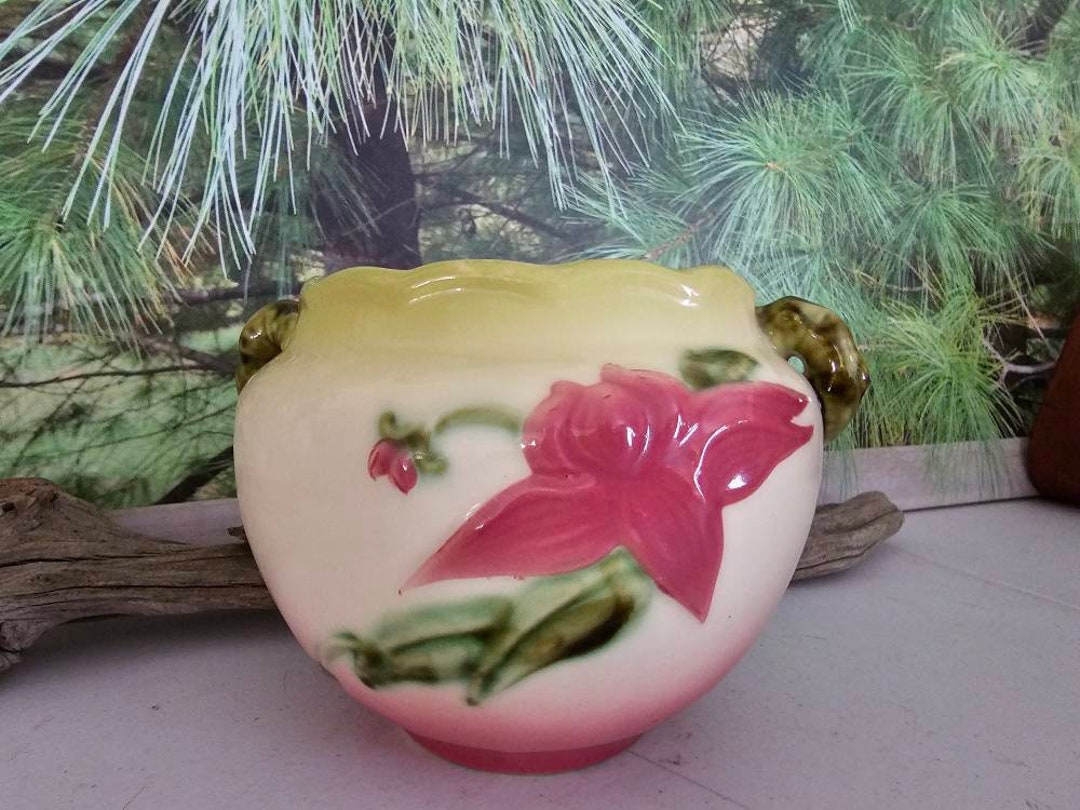 Hull Pottery Woodland Planter Pink & Green Made in USA Vintage Mid Century Modern Ceramic