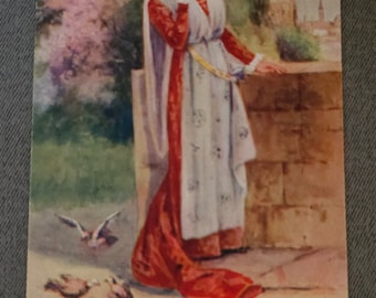 Lady with Birds 1930s Pre-Linen Postcard  Published by H. G. Zimmerman & Co., Chicago