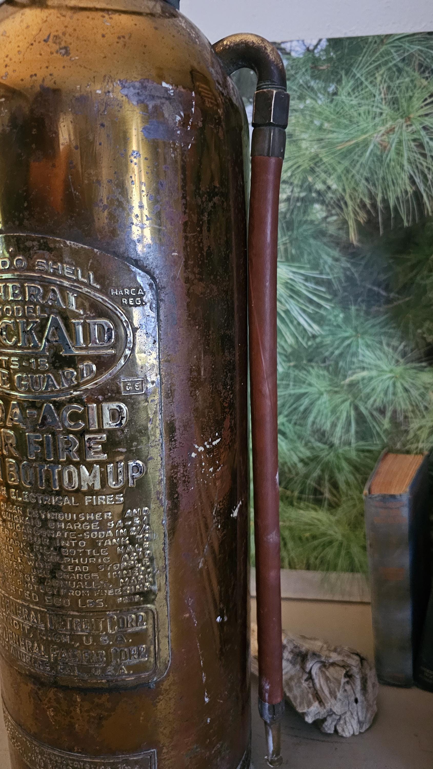 Vintage Brass Fire Extinguisher: General Quick Aid Soda Acid