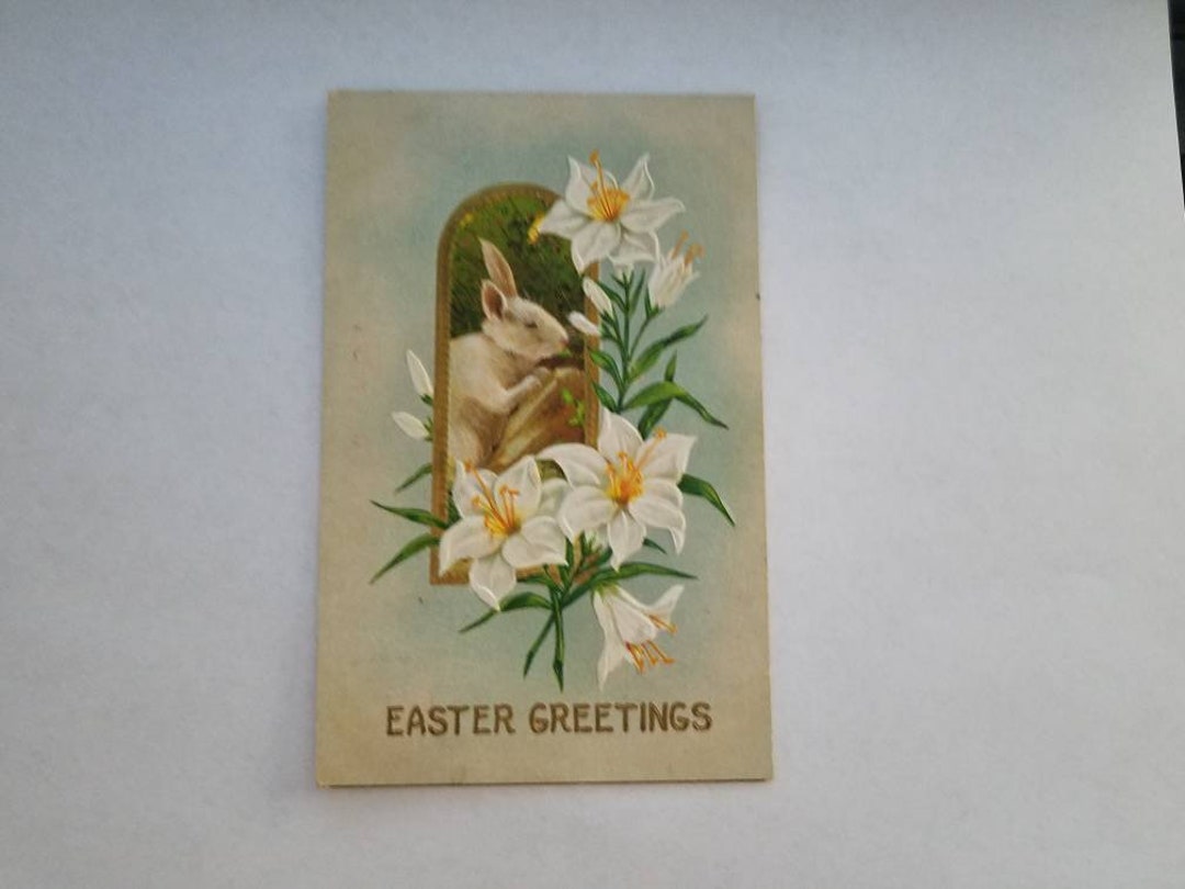 White Rabbit Postcard Easter Greetings Postcard White Rabbit & Lilies Collectible Ephemera - Etsy