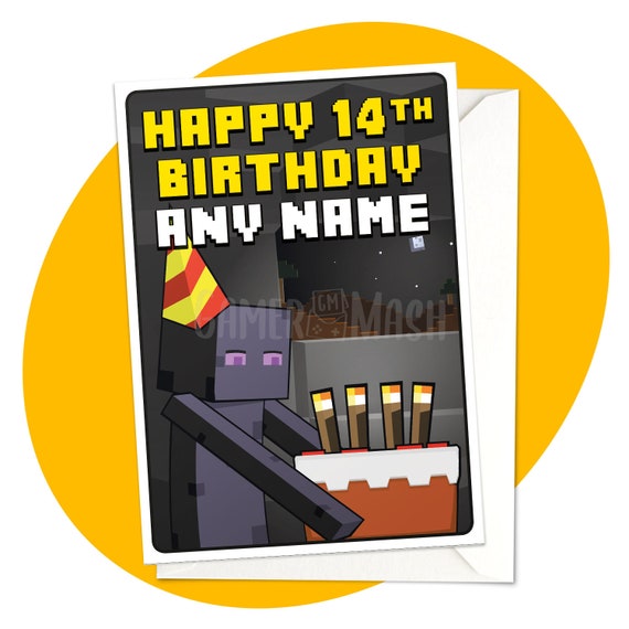 Enderman Cake Personalised Birthday Card Minecraft Gamer Etsy Enderman Cake Personalised Birthday Card Minecraft Gamer Etsy