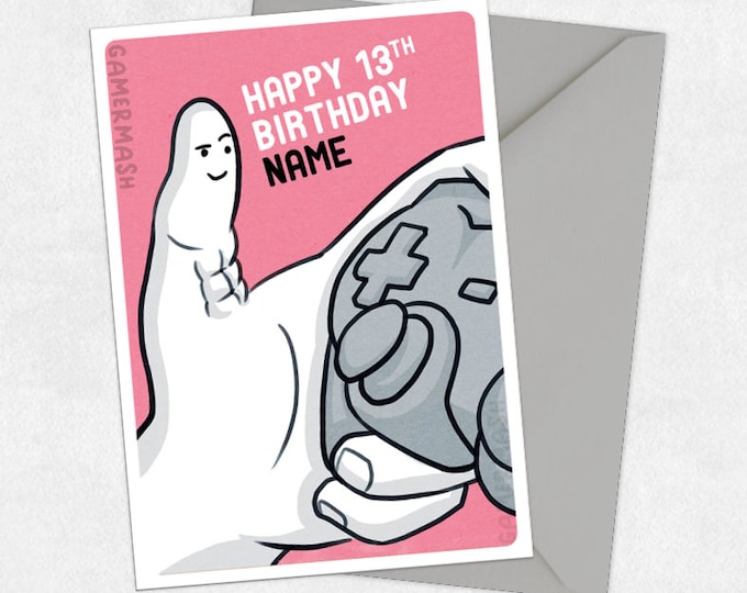 Buff Thumb - PERSONALISED BIRTHDAY CARD - personalized gamer greeting card